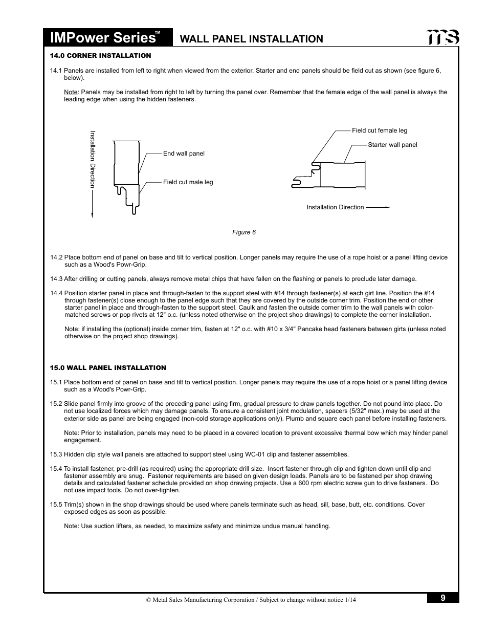 Impower series, Wall panel installation | Metal Sales IMPower Series User Manual | Page 10 / 23
