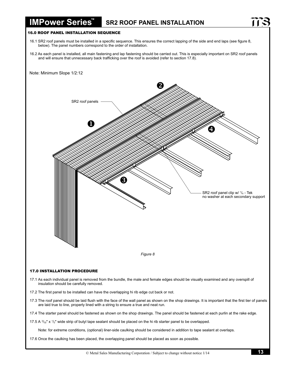 Uv w x, Impower series, Sr2 roof panel installation | Metal Sales IMPower Series User Manual | Page 14 / 23