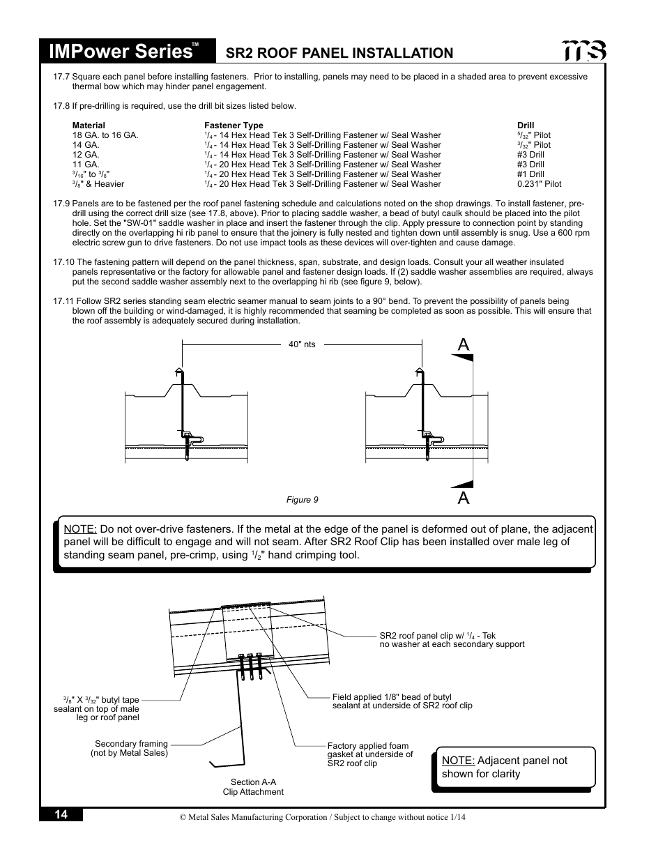 Impower series, Sr2 roof panel installation, Hand crimping tool | Metal Sales IMPower Series User Manual | Page 15 / 23