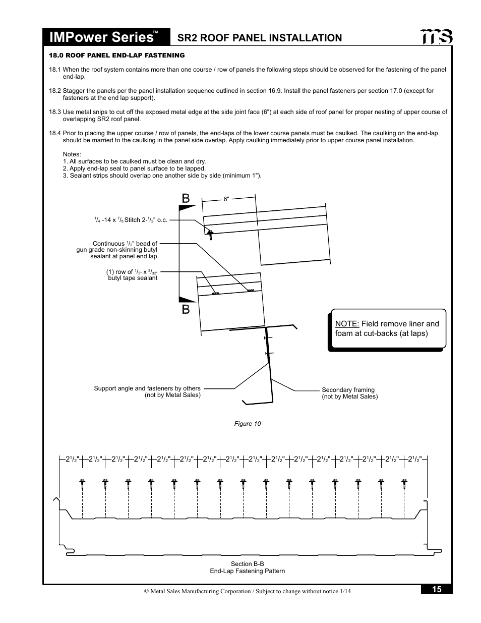 Impower series, Sr2 roof panel installation | Metal Sales IMPower Series User Manual | Page 16 / 23