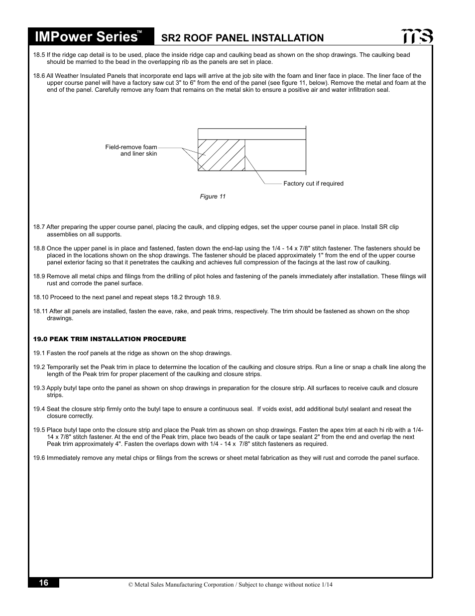 Impower series, Sr2 roof panel installation | Metal Sales IMPower Series User Manual | Page 17 / 23