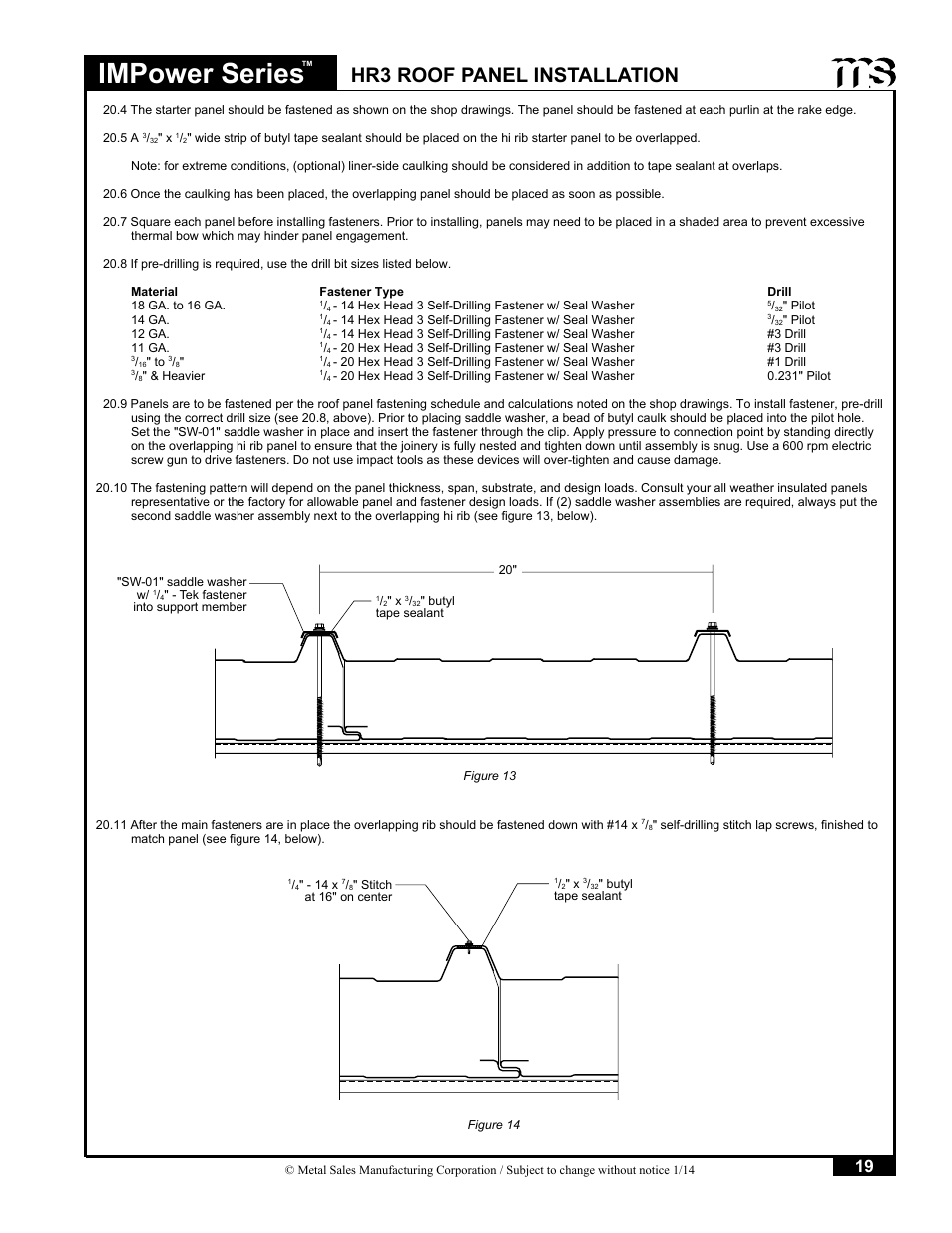 Impower series, Hr3 roof panel installation | Metal Sales IMPower Series User Manual | Page 20 / 23