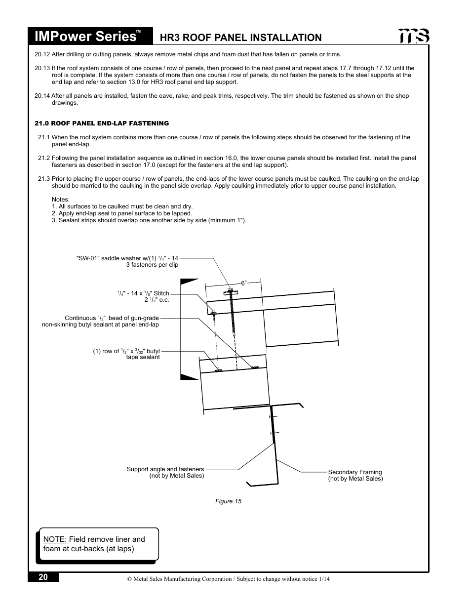 Impower series, Hr3 roof panel installation | Metal Sales IMPower Series User Manual | Page 21 / 23