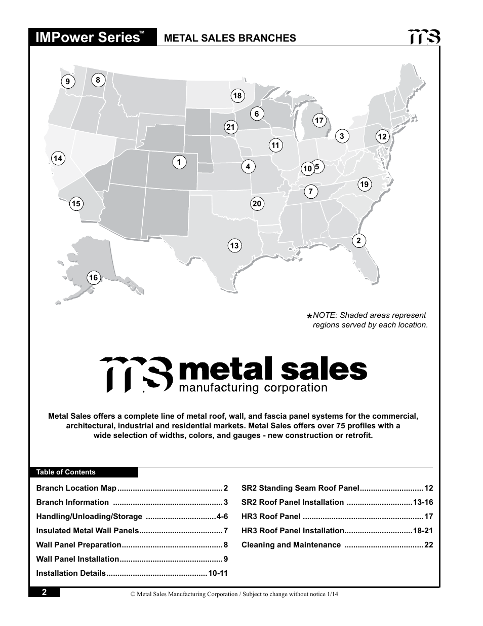 Impower series, Metal sales branches | Metal Sales IMPower Series User Manual | Page 3 / 23