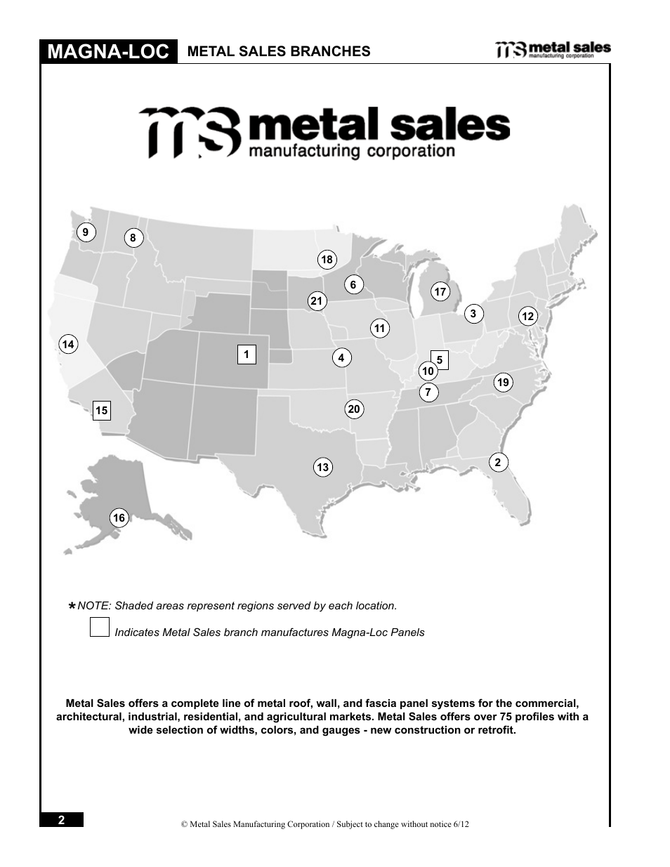 Magna-loc, Metal sales branches | Metal Sales Magna-Loc Installation User Manual | Page 2 / 85