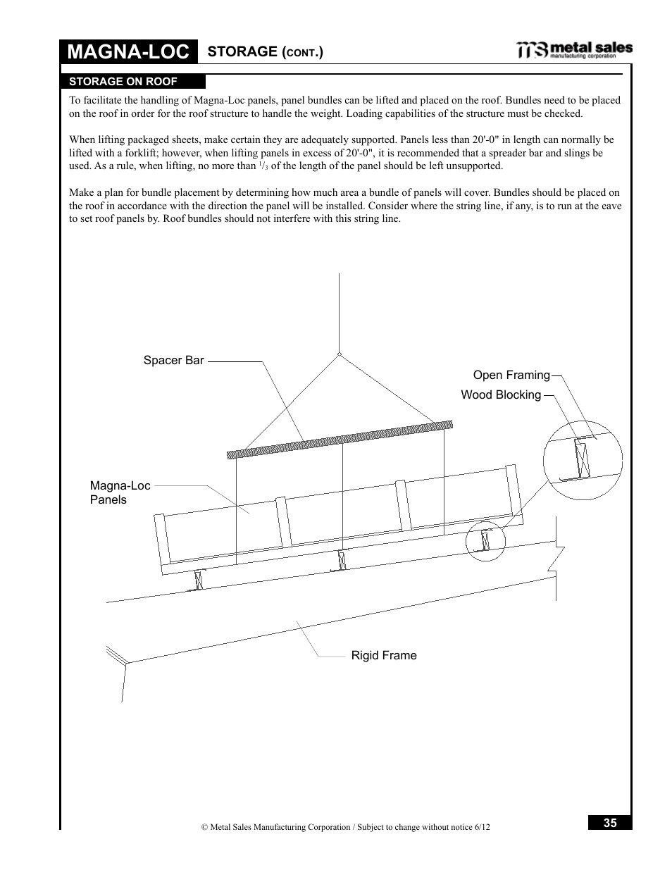 Magna-loc, Storage | Metal Sales Magna-Loc Installation User Manual | Page 35 / 85