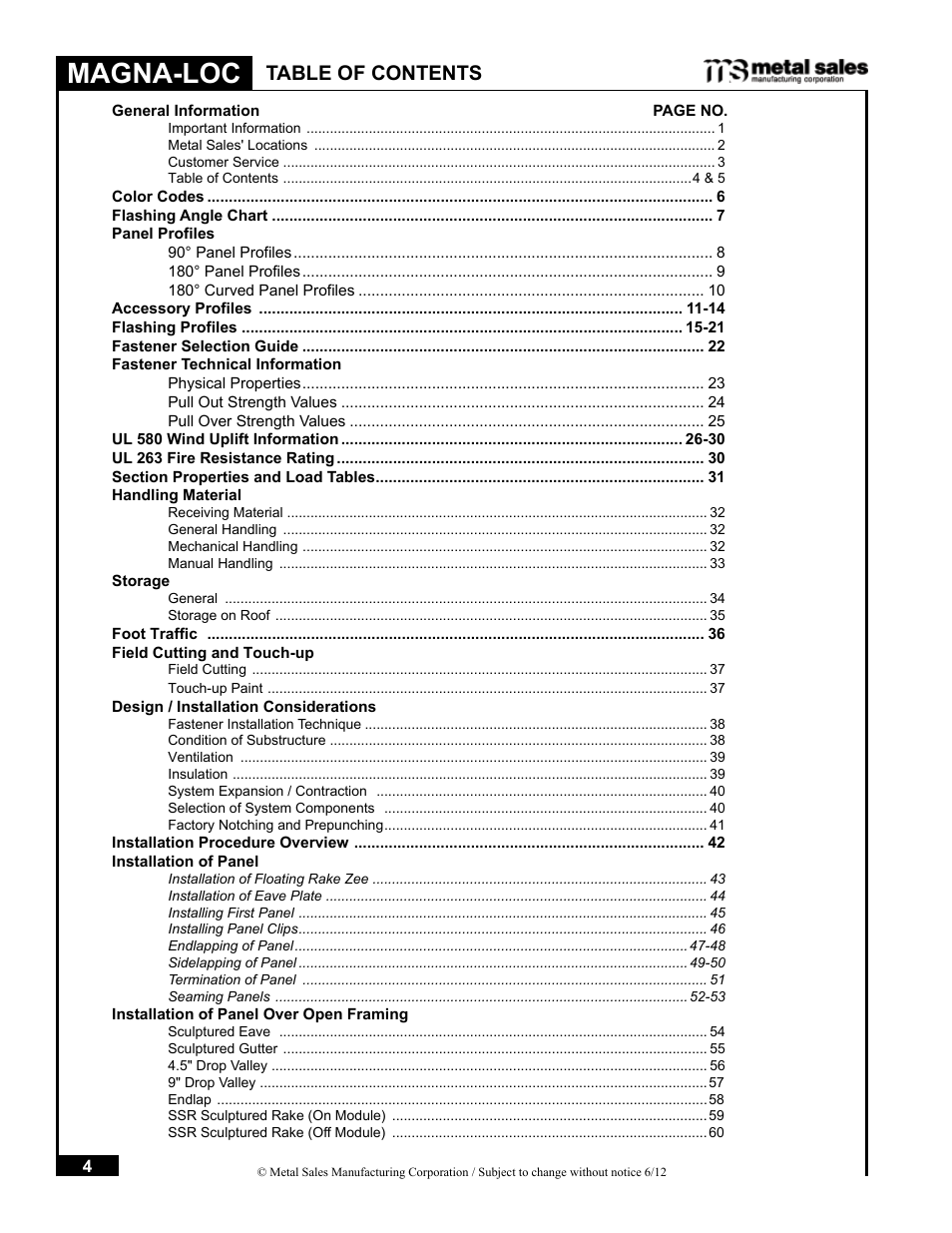 Metal Sales Magna-Loc Installation User Manual | Page 4 / 85