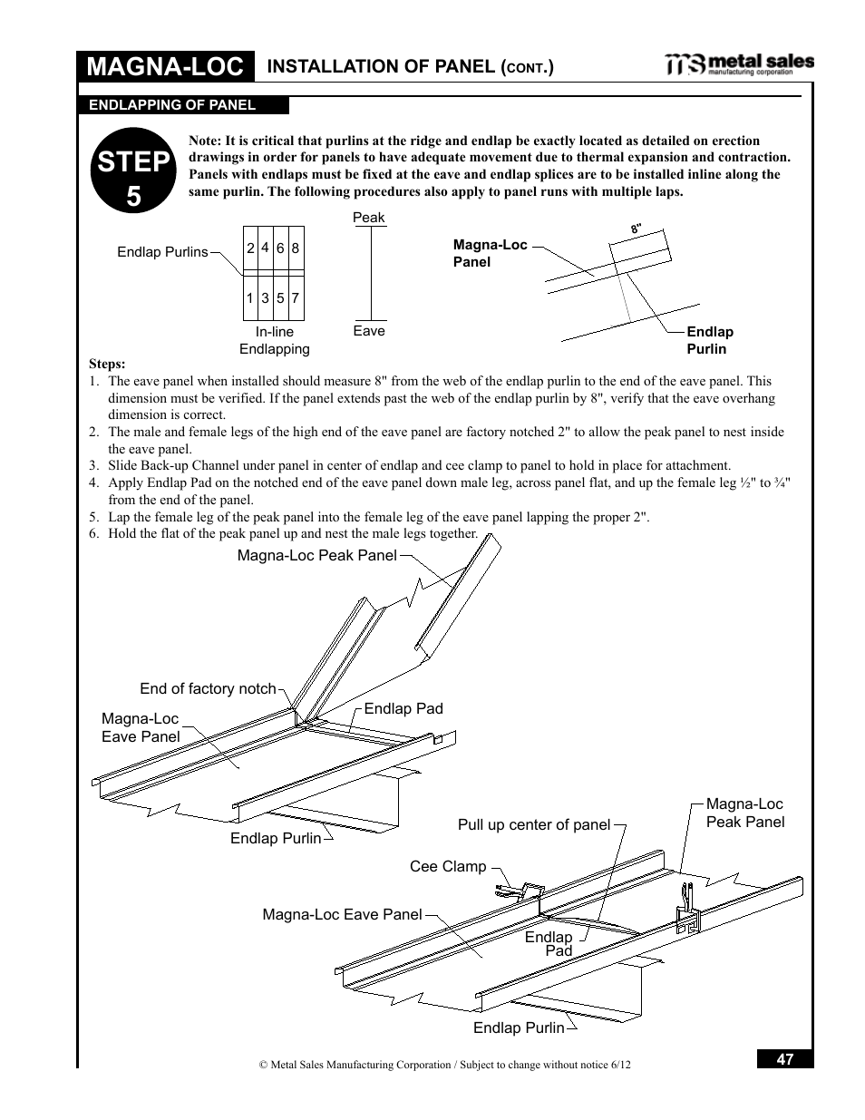 Step 5, Magna-loc, Installation of panel | Metal Sales Magna-Loc Installation User Manual | Page 47 / 85