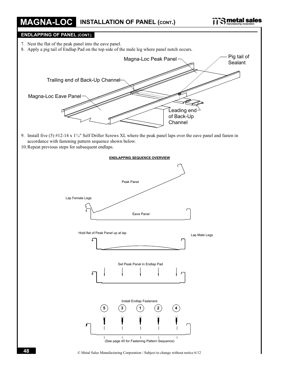 Magna-loc, Installation of panel | Metal Sales Magna-Loc Installation User Manual | Page 48 / 85