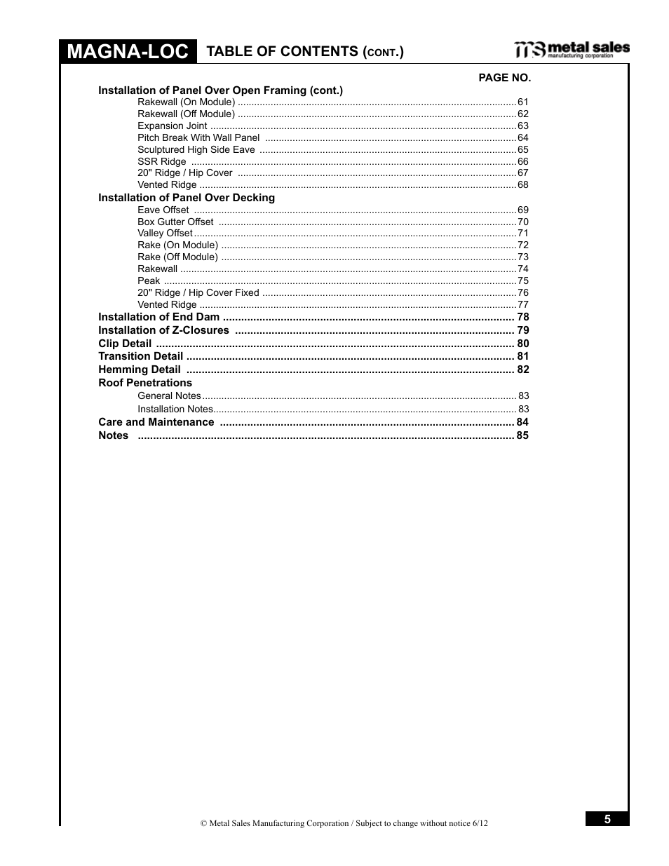 Metal Sales Magna-Loc Installation User Manual | Page 5 / 85