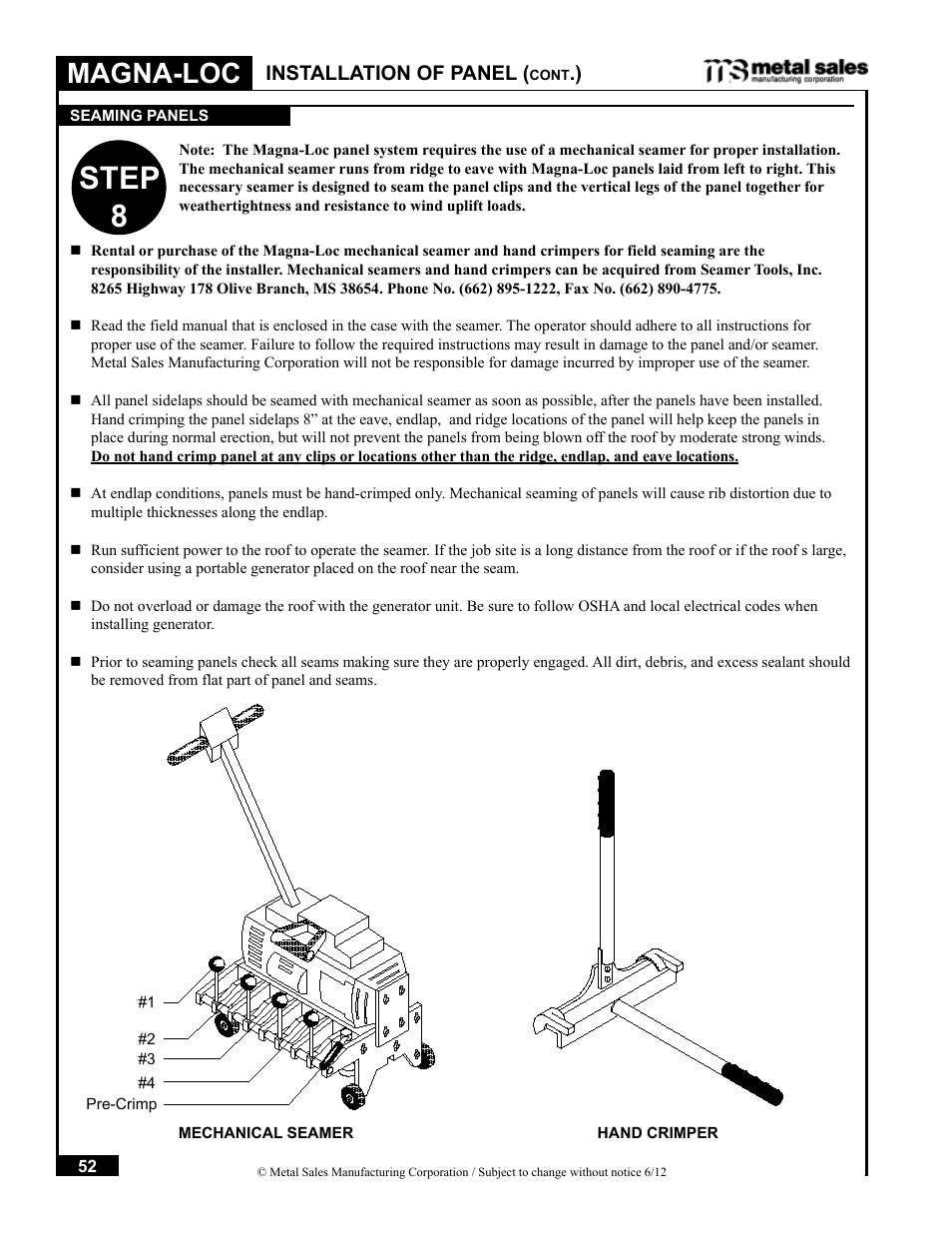 Step 8, Magna-loc, Installation of panel | Metal Sales Magna-Loc Installation User Manual | Page 52 / 85