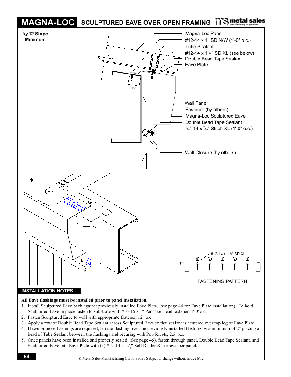 Magna-loc, Sculptured eave over open framing | Metal Sales Magna-Loc Installation User Manual | Page 54 / 85