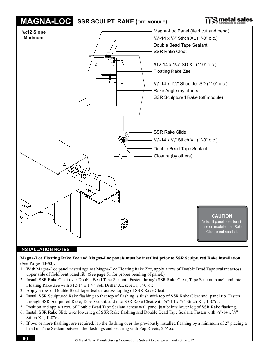 Magna-loc, Ssr sculpt. rake | Metal Sales Magna-Loc Installation User Manual | Page 60 / 85