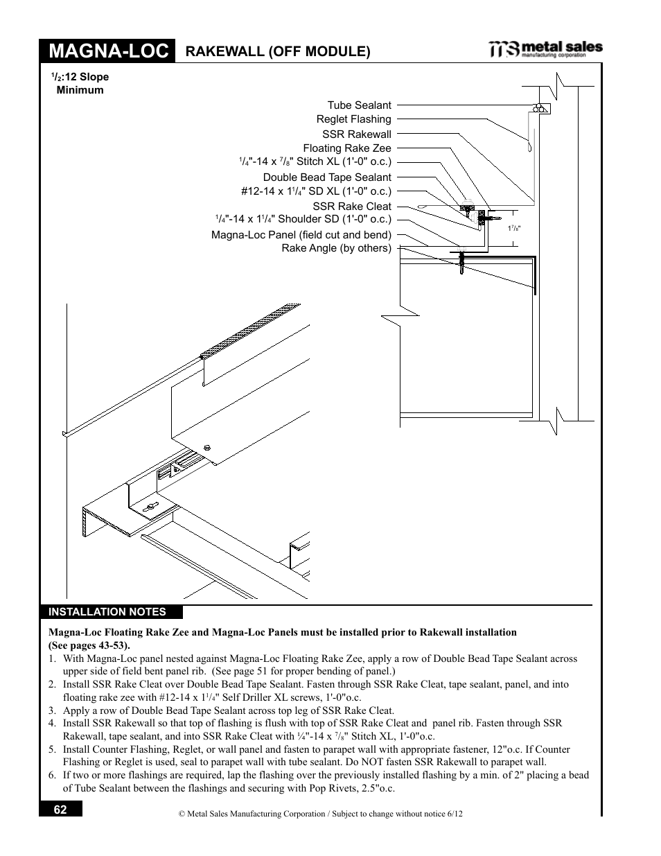 Magna-loc, Rakewall (off module) | Metal Sales Magna-Loc Installation User Manual | Page 62 / 85