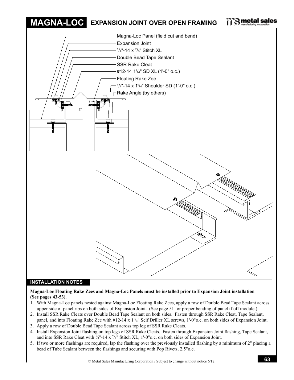 Magna-loc, Expansion joint over open framing | Metal Sales Magna-Loc Installation User Manual | Page 63 / 85