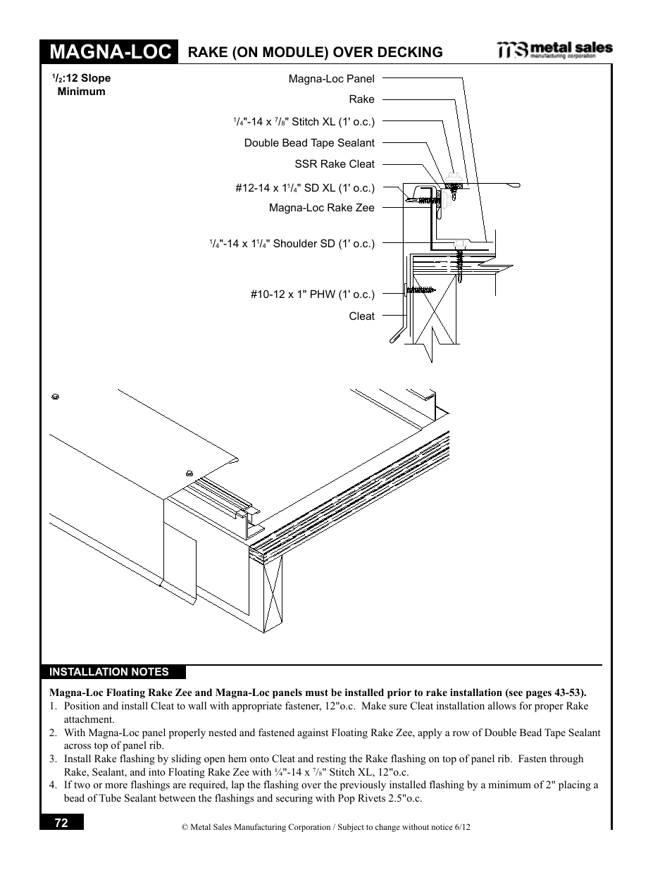 Magna-loc, Rake (on module) over decking | Metal Sales Magna-Loc Installation User Manual | Page 72 / 85
