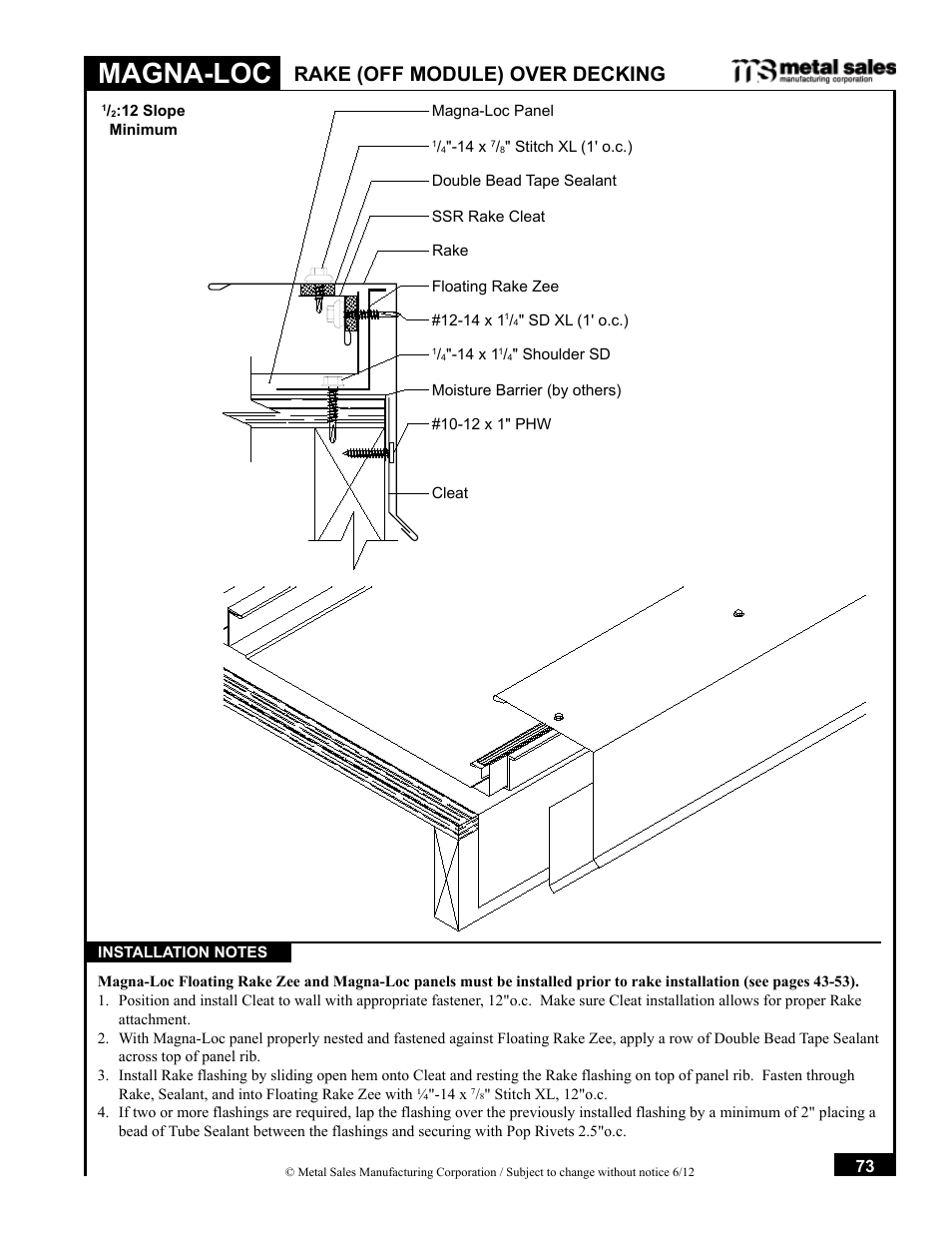 Magna-loc, Rake (off module) over decking | Metal Sales Magna-Loc Installation User Manual | Page 73 / 85