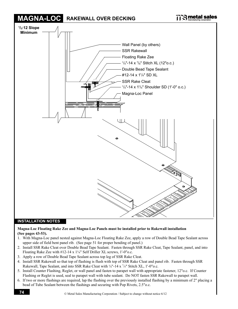 Magna-loc, Rakewall over decking | Metal Sales Magna-Loc Installation User Manual | Page 74 / 85