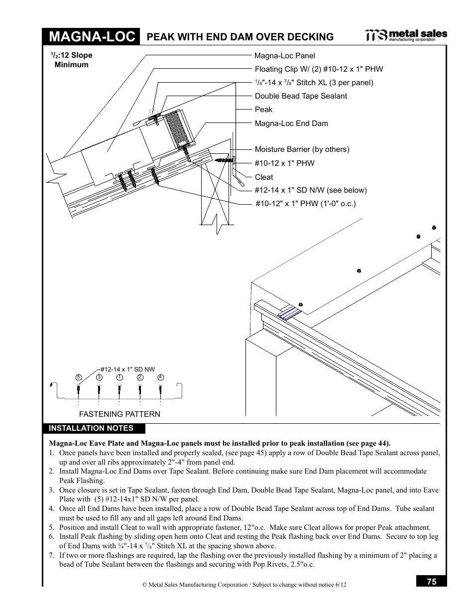 Magna-loc, Peak with end dam over decking | Metal Sales Magna-Loc Installation User Manual | Page 75 / 85