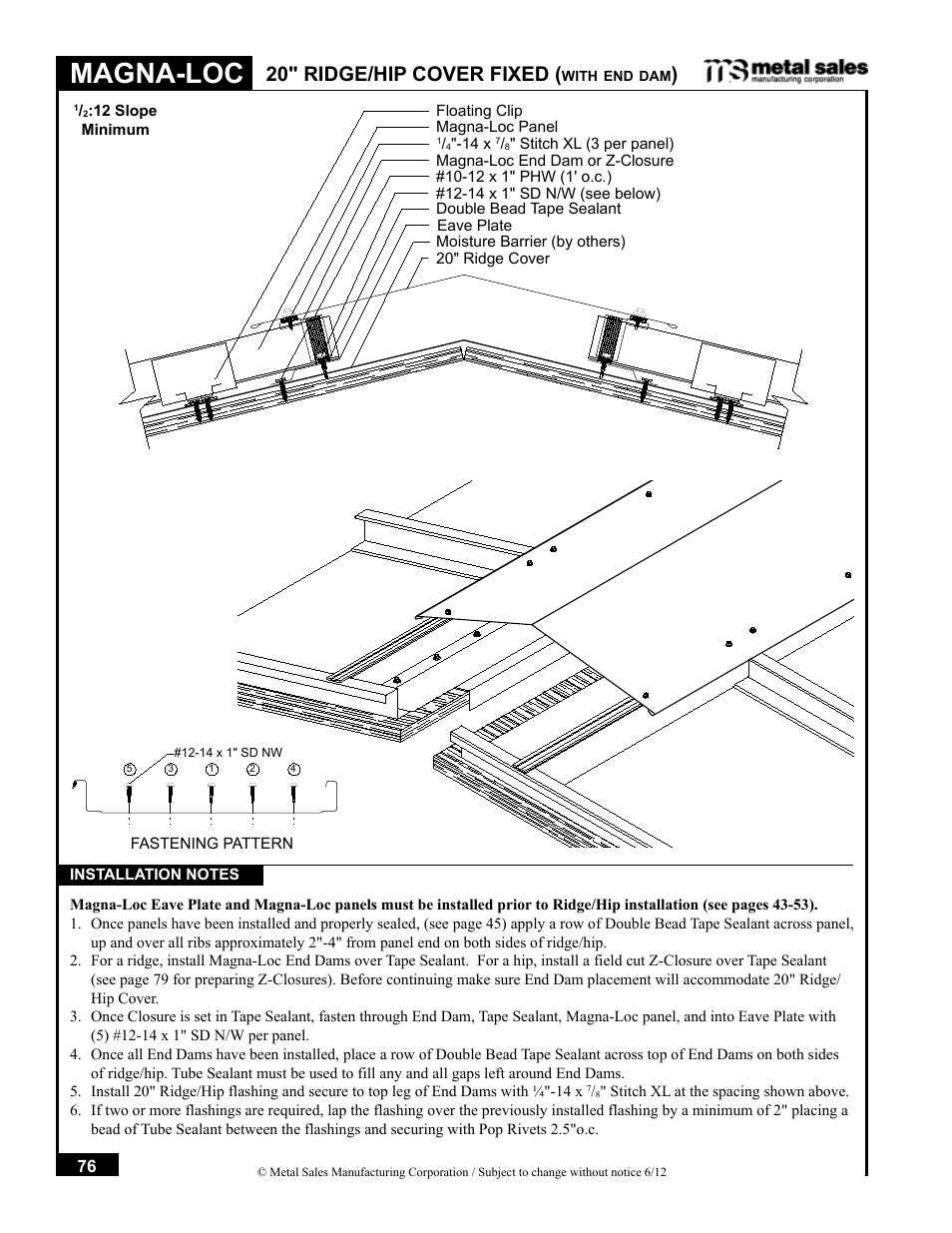 Magna-loc, 20" ridge/hip cover fixed | Metal Sales Magna-Loc Installation User Manual | Page 76 / 85