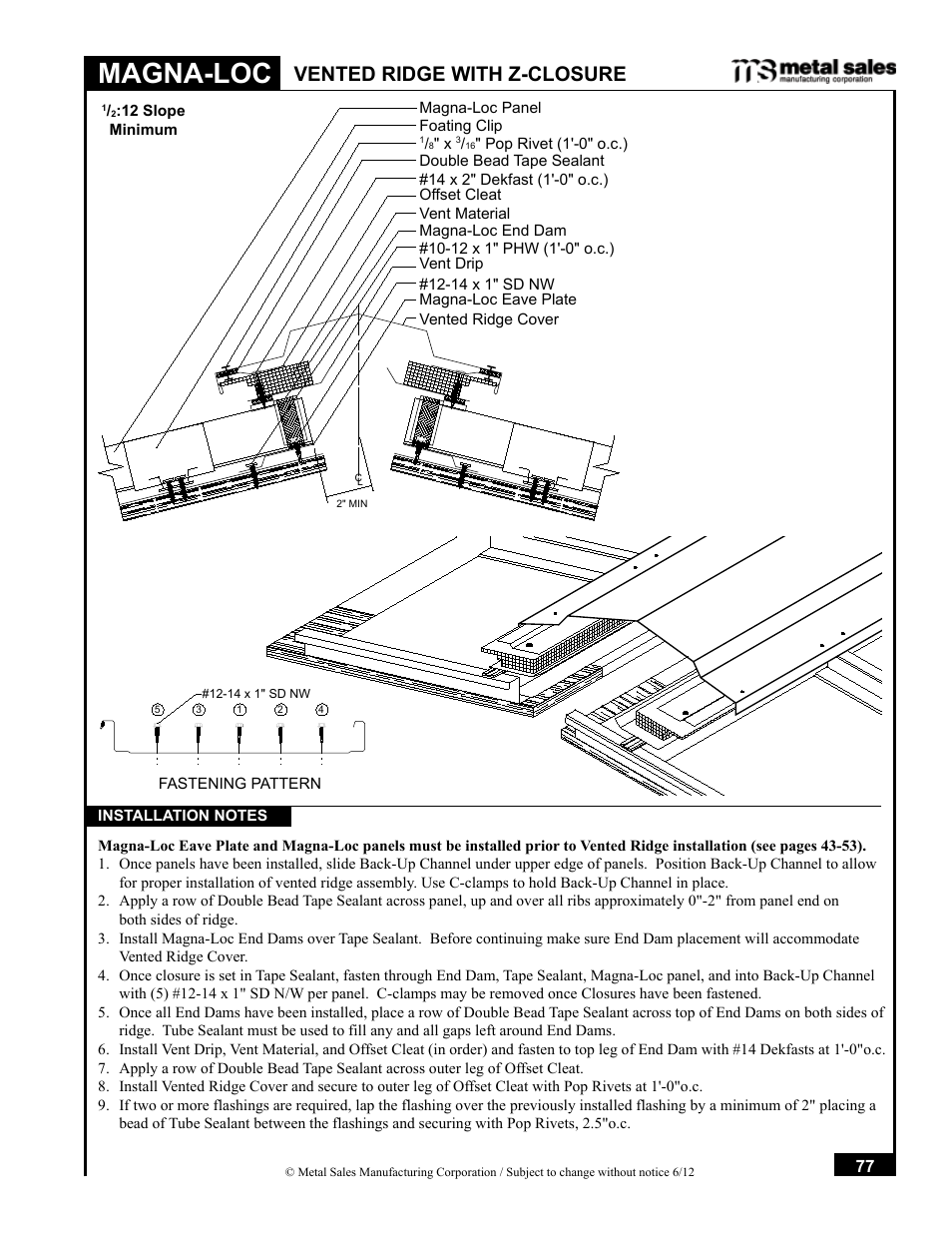 Magna-loc, Vented ridge with z-closure | Metal Sales Magna-Loc Installation User Manual | Page 77 / 85