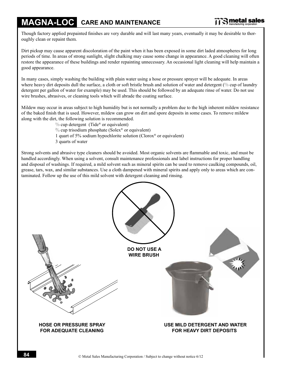 Magna-loc, Care and maintenance | Metal Sales Magna-Loc Installation User Manual | Page 84 / 85