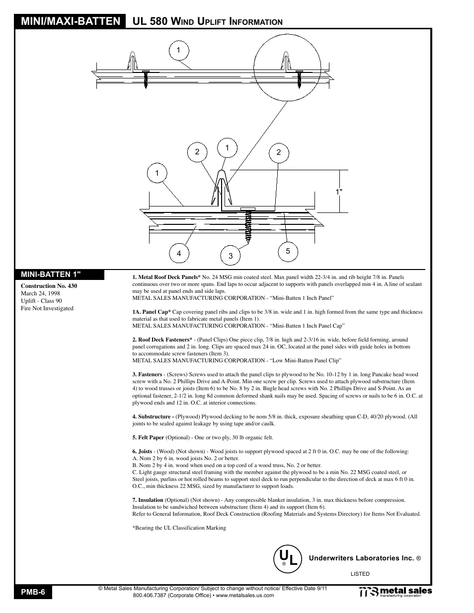 Mini/maxi-batten, Ul 580 w | Metal Sales Mini-Batten User Manual | Page 6 / 18