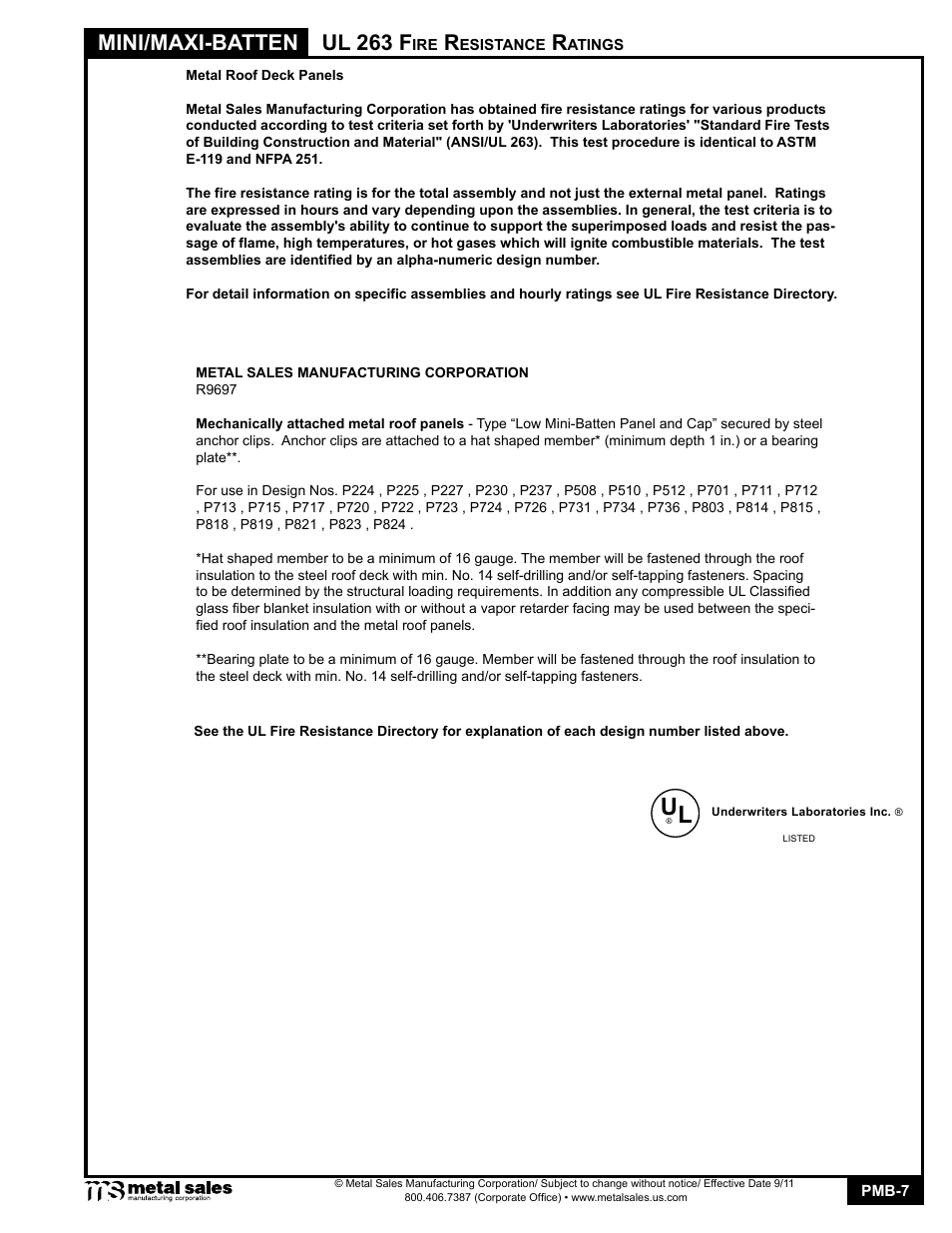 Mini/maxi-batten, Ul 263 f | Metal Sales Mini-Batten User Manual | Page 7 / 18