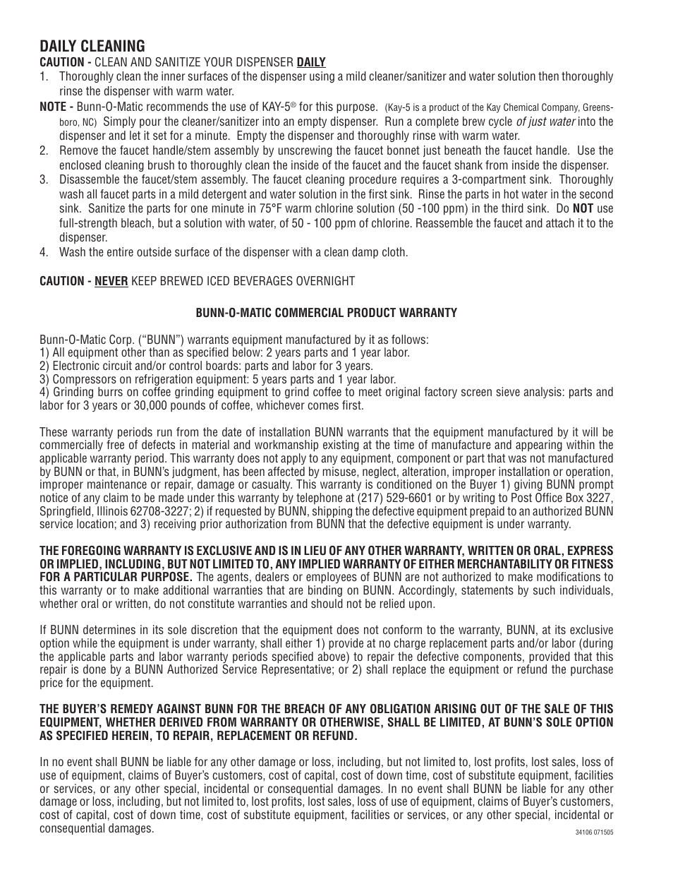 Daily cleaning | Bunn TDO-3.5 User Manual | Page 2 / 2