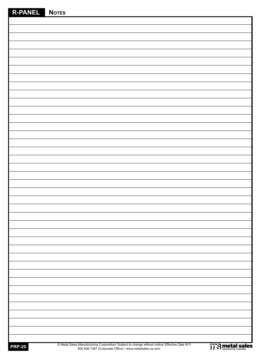 R-panel n | Metal Sales PBR-Panel User Manual | Page 20 / 20