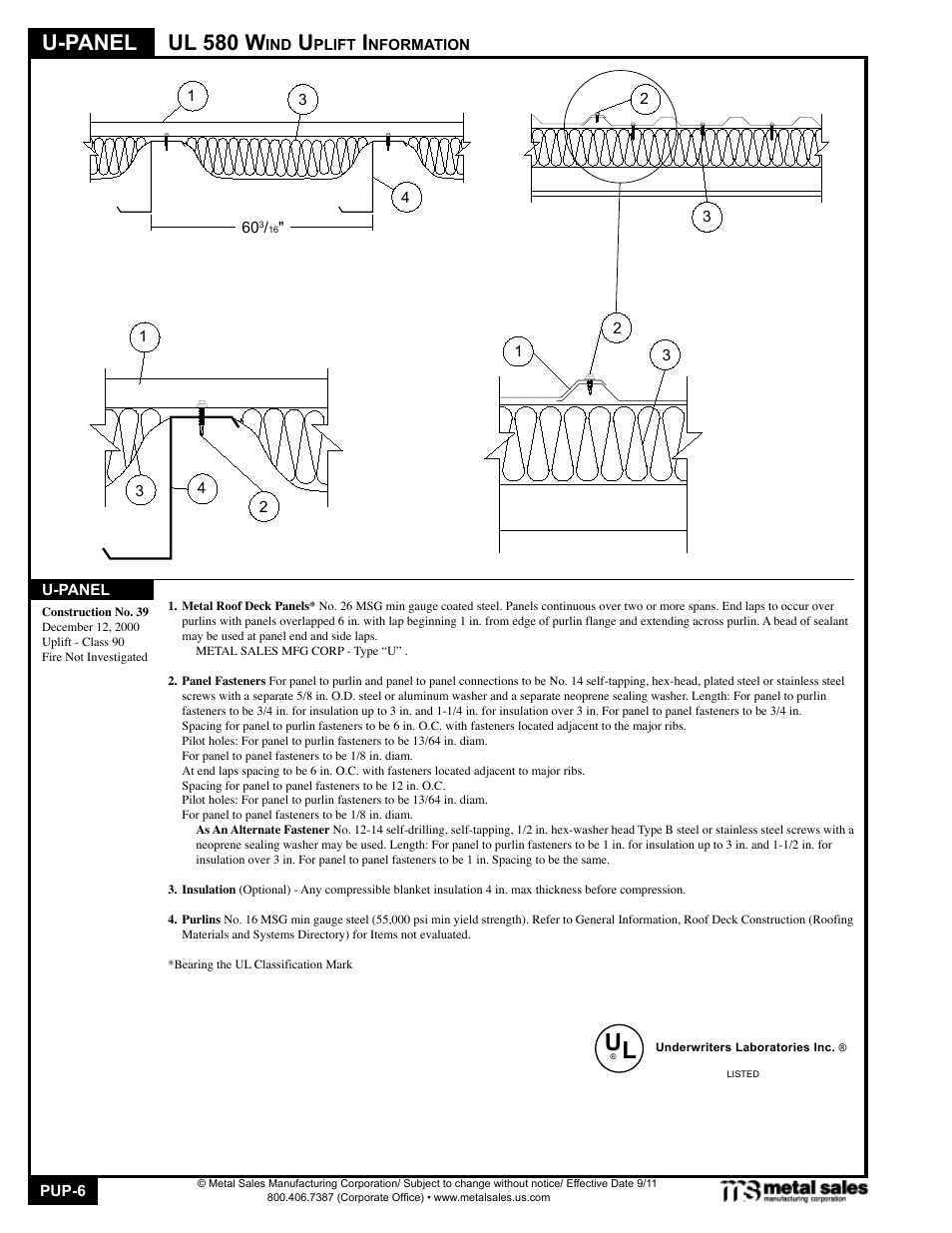 U-panel, Ul 580 w | Metal Sales PBU-Panel User Manual | Page 6 / 18