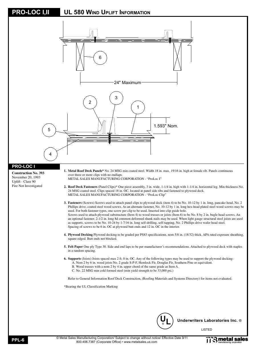 Pro-loc i,ii, Ul 580 w | Metal Sales Pro-Loc II Manual User Manual | Page 6 / 20