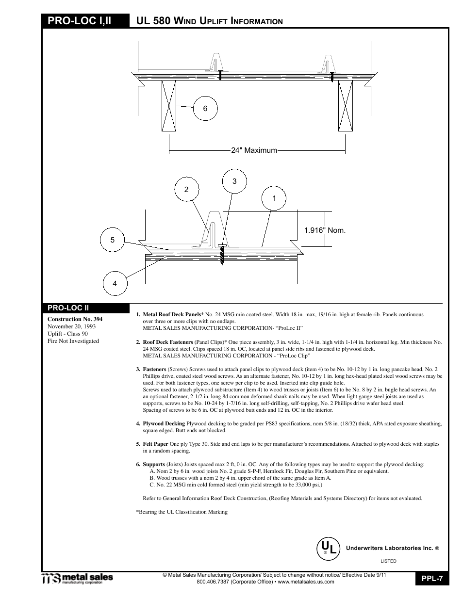 Pro-loc i,ii, Ul 580 w | Metal Sales Pro-Loc II Manual User Manual | Page 7 / 20