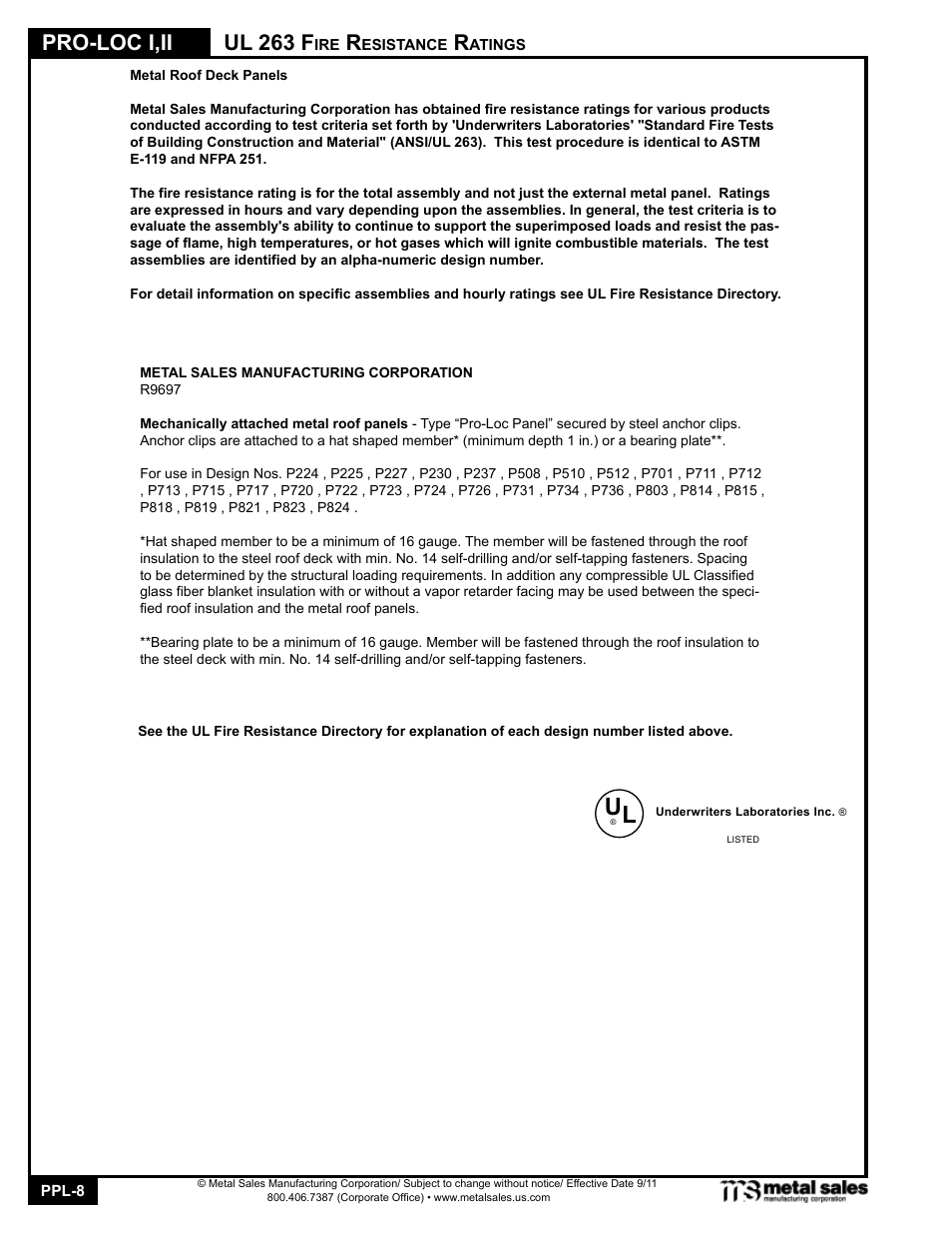 Pro-loc i,ii, Ul 263 f | Metal Sales Pro-Loc II Manual User Manual | Page 8 / 20