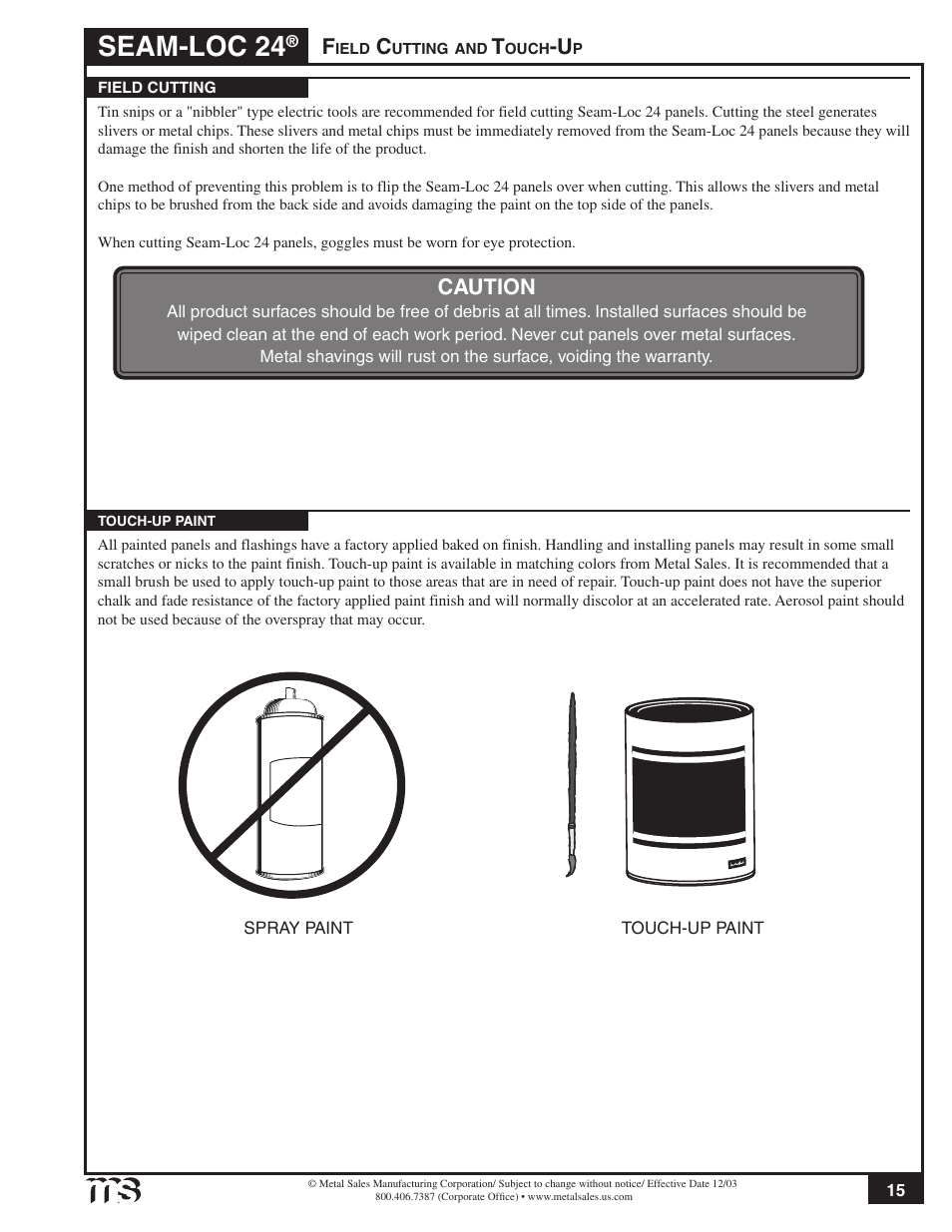 Seam-loc 24, Caution | Metal Sales Seam-Loc 24 Installation User Manual | Page 16 / 66