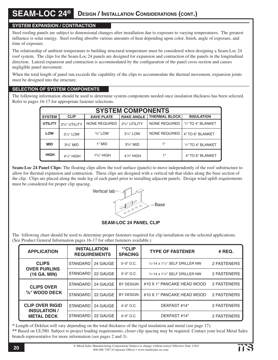 Seam-loc 24, System components | Metal Sales Seam-Loc 24 Installation User Manual | Page 21 / 66