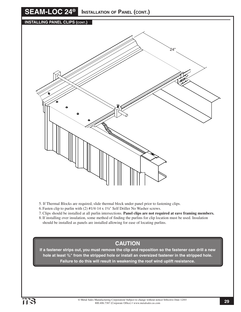 Seam-loc 24, Caution | Metal Sales Seam-Loc 24 Installation User Manual | Page 30 / 66