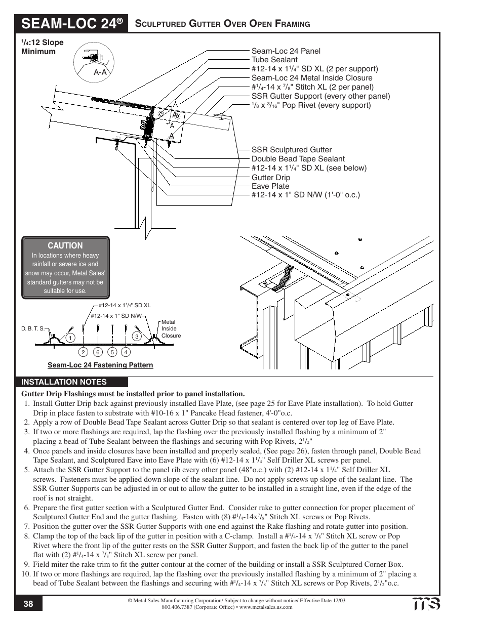 Seam-loc 24, Caution | Metal Sales Seam-Loc 24 Installation User Manual | Page 39 / 66