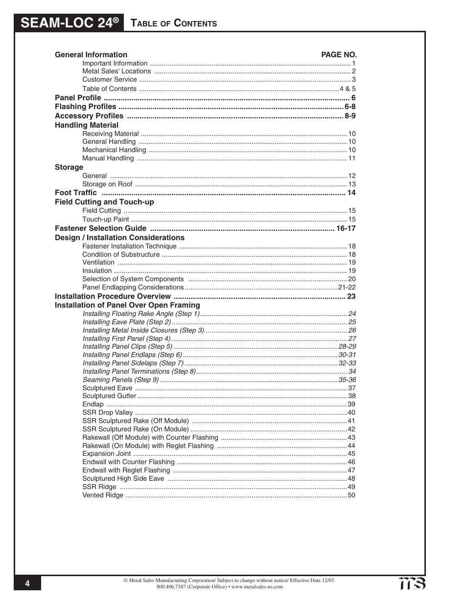 Seam-loc 24 | Metal Sales Seam-Loc 24 Installation User Manual | Page 5 / 66