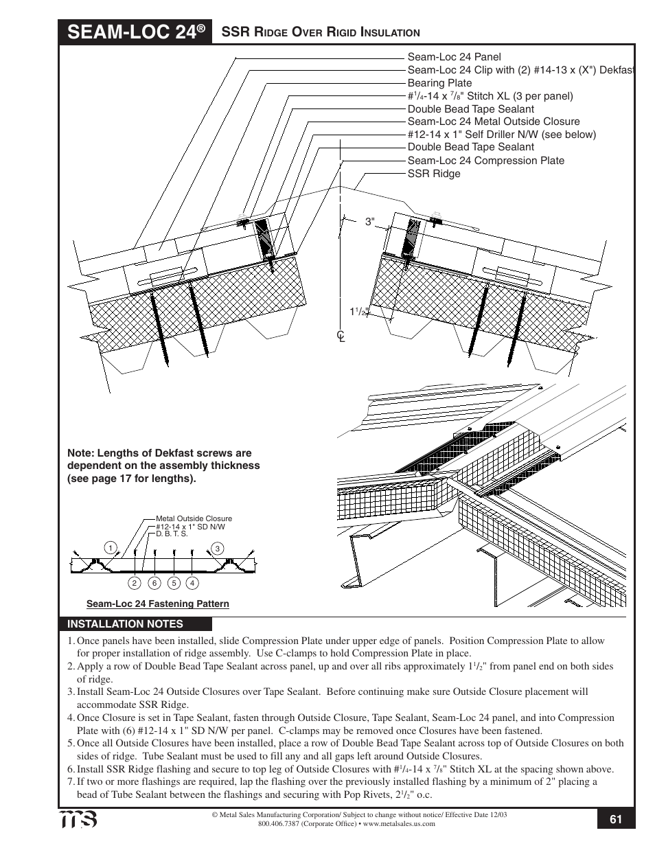 Seam-loc 24, Ssr r | Metal Sales Seam-Loc 24 Installation User Manual | Page 62 / 66