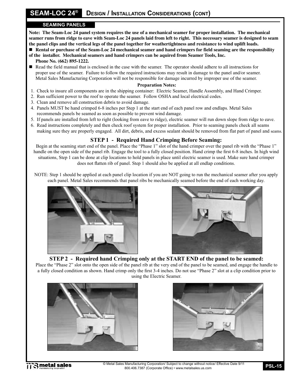 Seam-loc 24 | Metal Sales Seam-Loc 24 Manual User Manual | Page 15 / 26