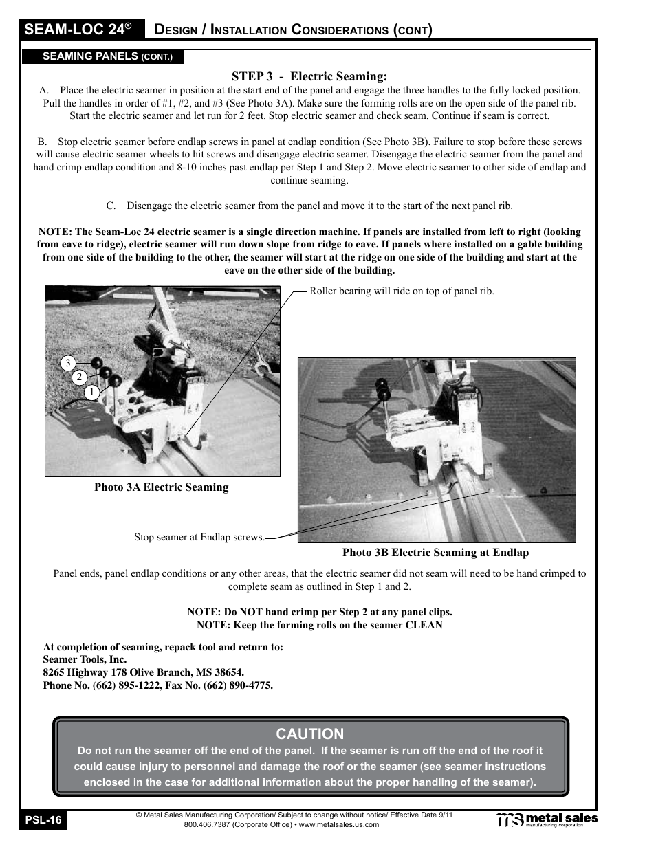 Seam-loc 24, Caution | Metal Sales Seam-Loc 24 Manual User Manual | Page 16 / 26