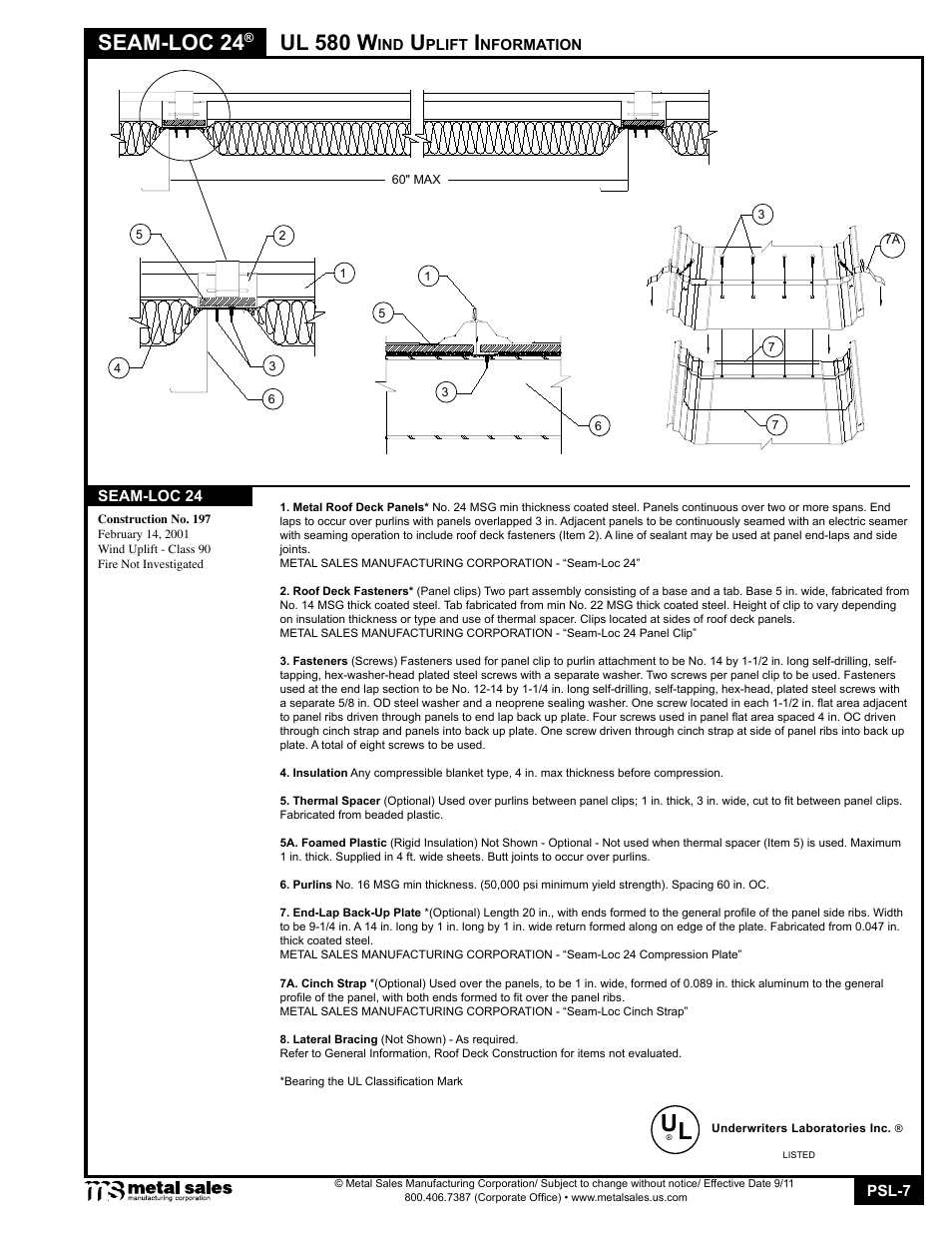 Seam-loc 24, Ul 580 w | Metal Sales Seam-Loc 24 Manual User Manual | Page 7 / 26