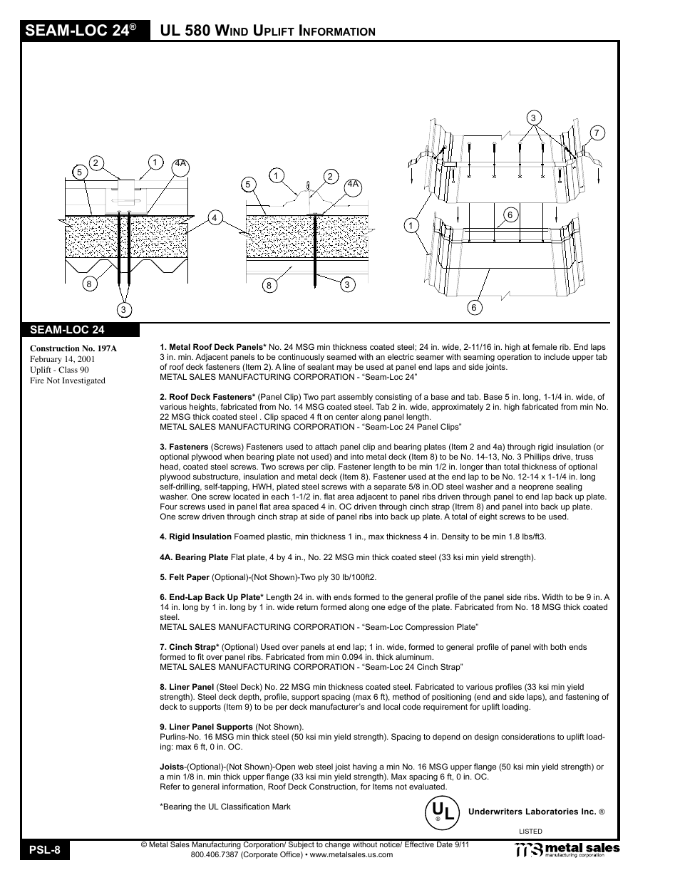 Seam-loc 24, Ul 580 w | Metal Sales Seam-Loc 24 Manual User Manual | Page 8 / 26