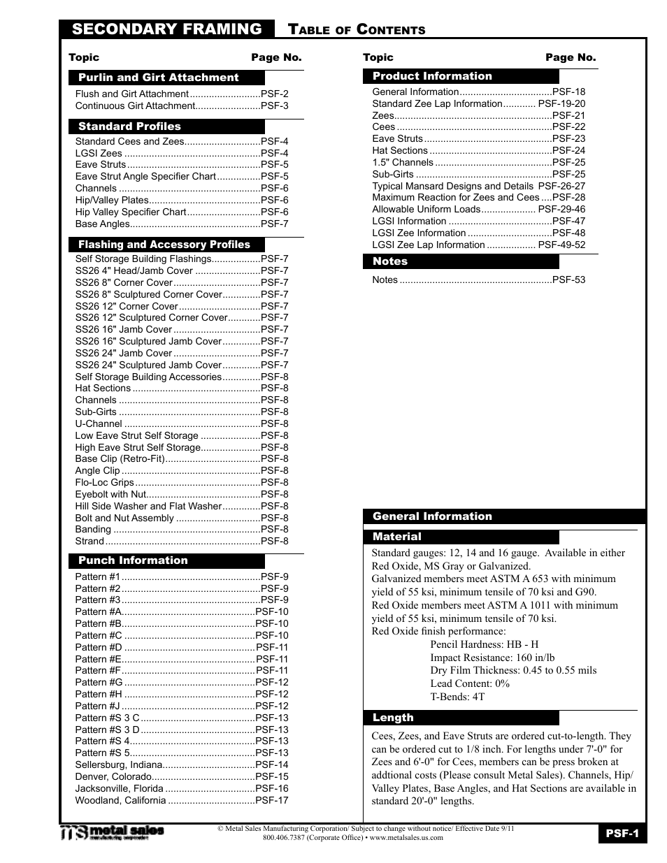 Metal Sales Secondary Framing User Manual | 53 pages