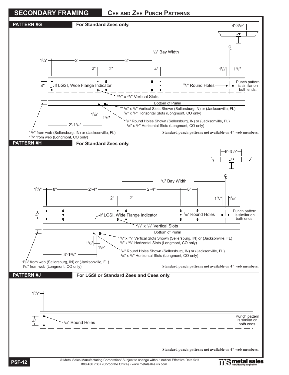 Secondary framing, Psf-12, Unch | For standard zees only | Metal Sales Secondary Framing User Manual | Page 12 / 53