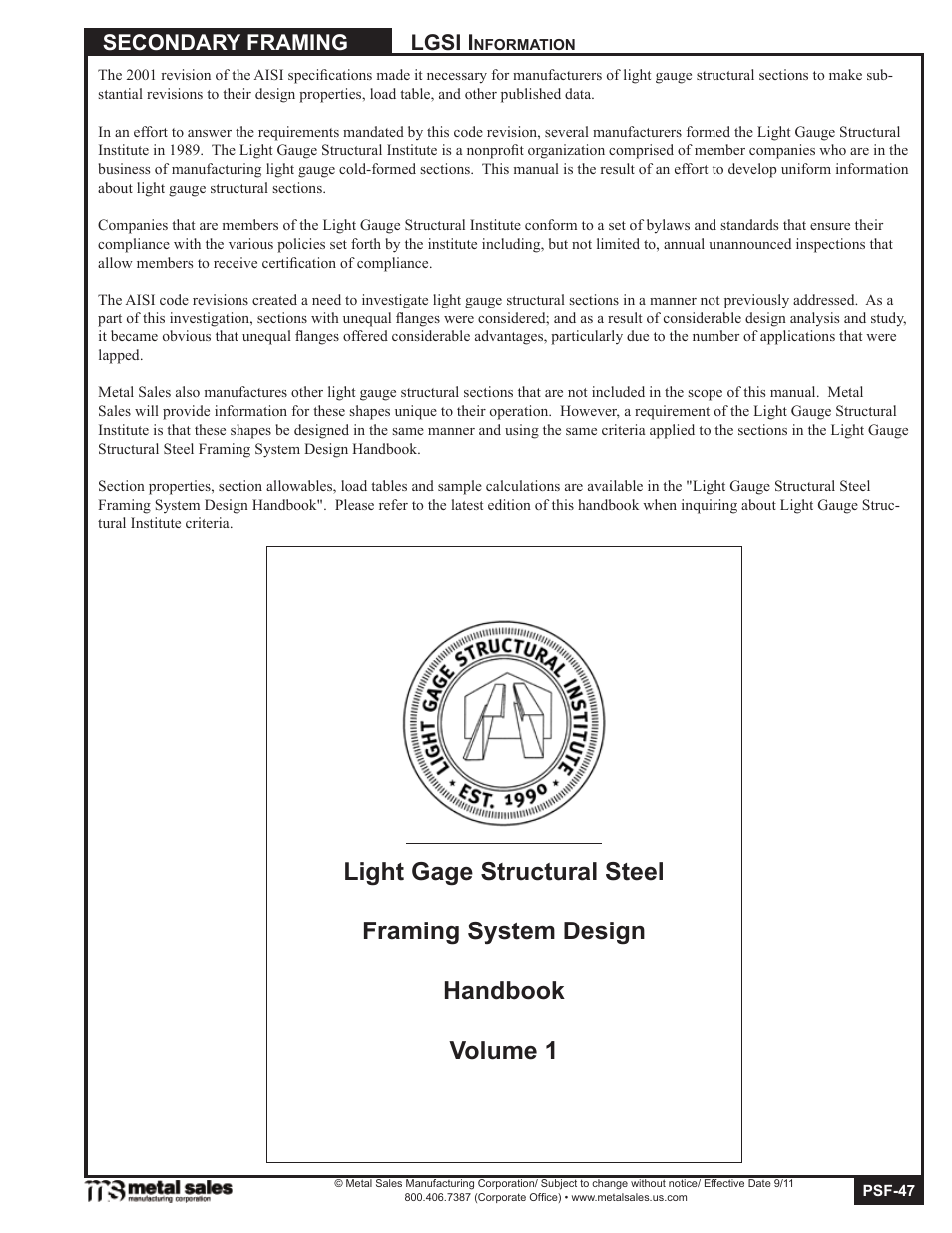 Secondary framing, Lgsi i | Metal Sales Secondary Framing User Manual | Page 47 / 53