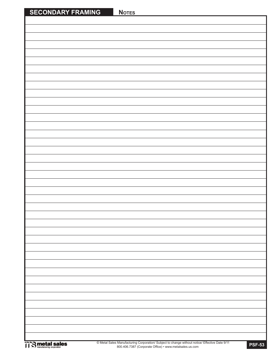 Secondary framing | Metal Sales Secondary Framing User Manual | Page 53 / 53