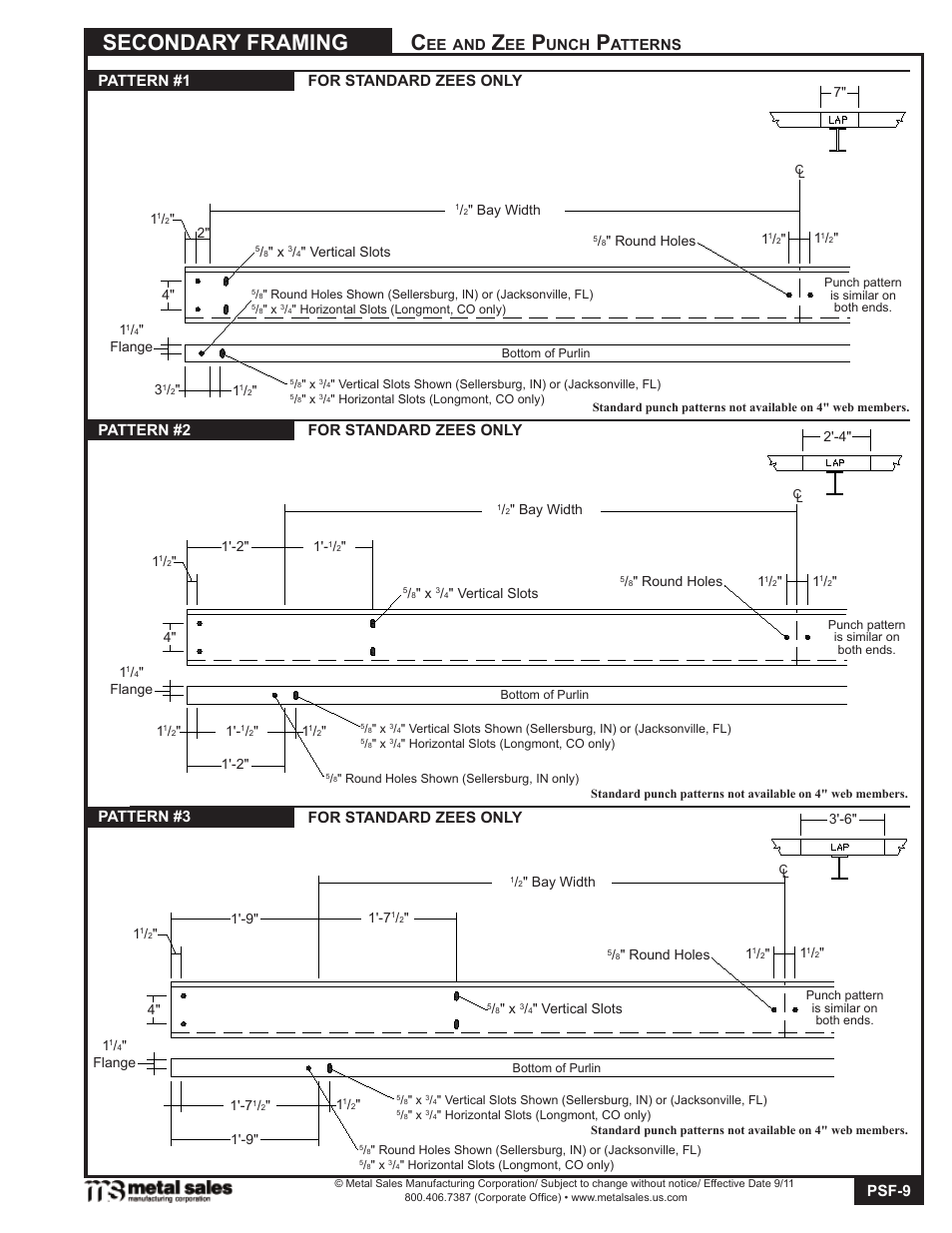 Secondary framing, Psf-9, Unch | Metal Sales Secondary Framing User Manual | Page 9 / 53