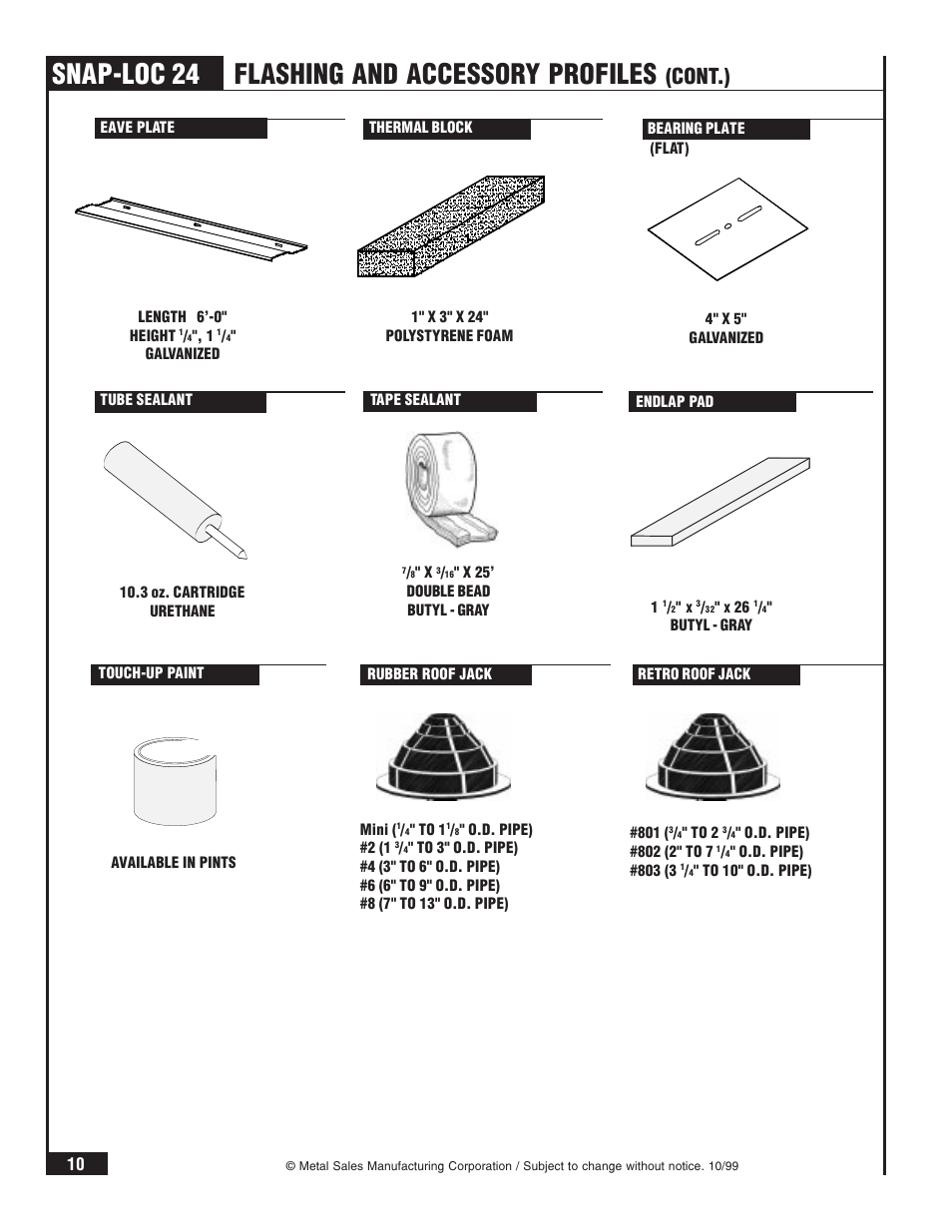 Snap-loc 24, Flashing and accessory profiles, Cont.) | Metal Sales Snap-Loc 24 Installation User Manual | Page 11 / 69